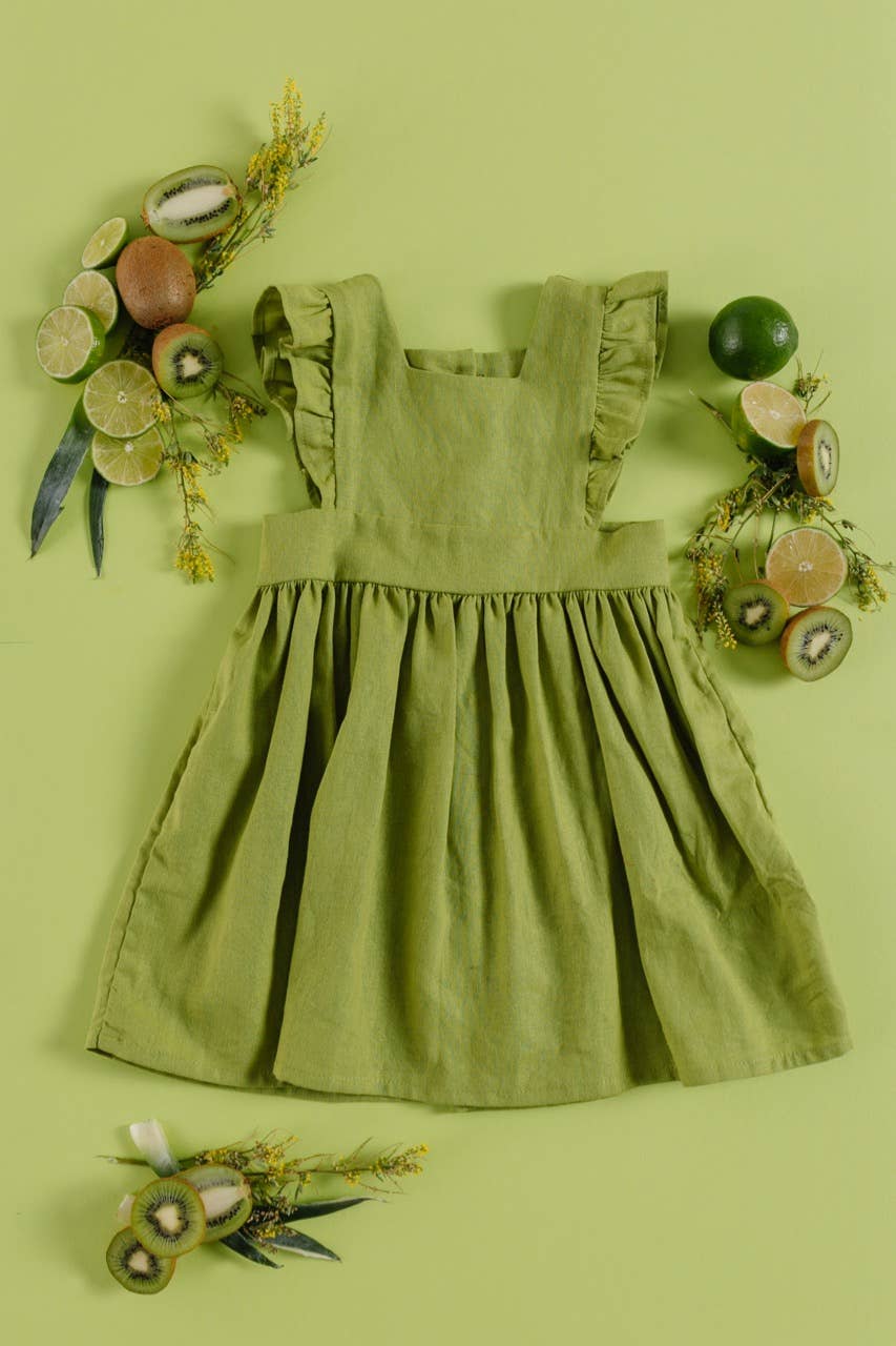 Linen Pinafore in Kiwi - Yellow Green