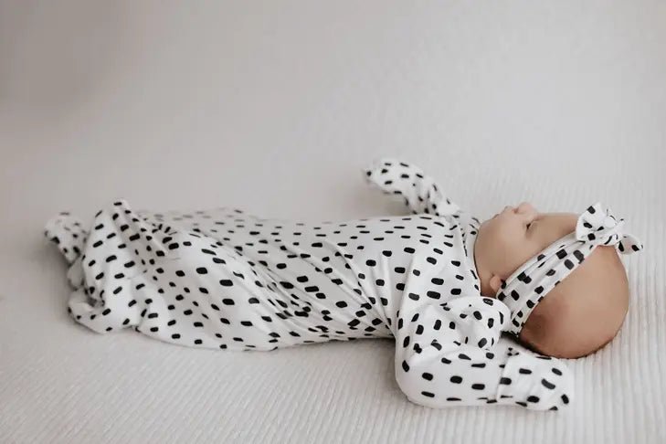 Black & White Polka Dot Knotted Gown | Newborn - Blue Kangaroo Clothing