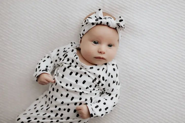 Black & White Polka Dot Knotted Gown | Newborn - Blue Kangaroo Clothing