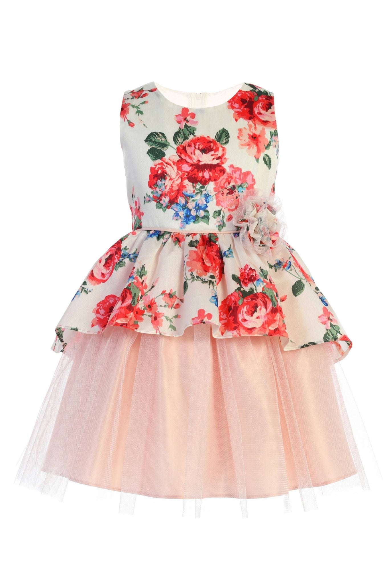 Floral Print Peplum Dress - Off White - Blue Kangaroo Clothing