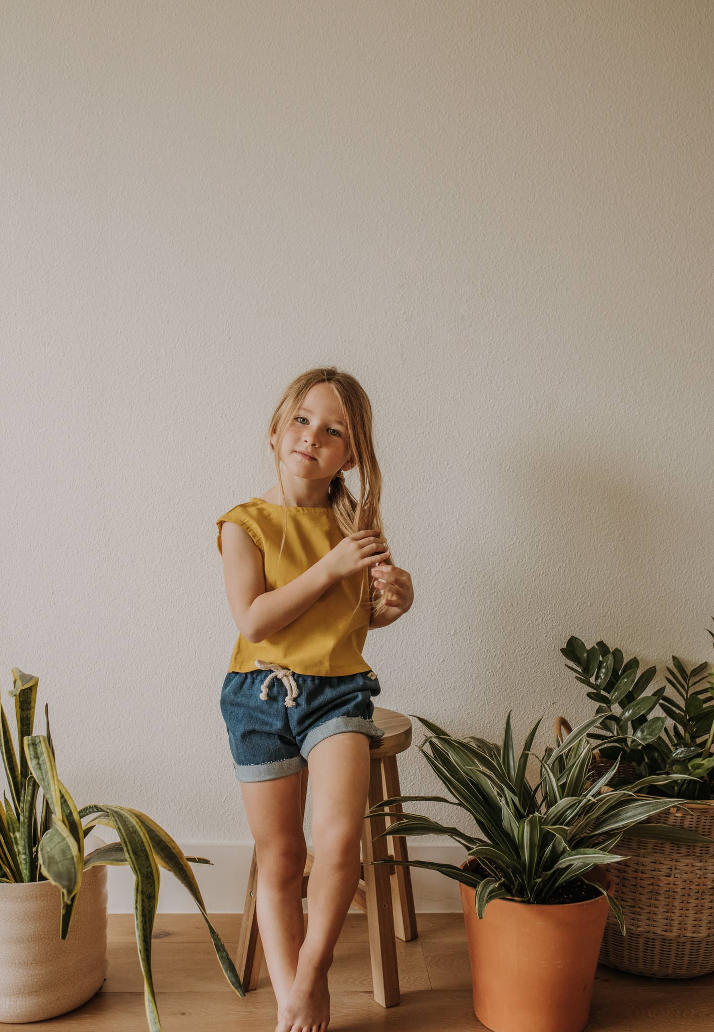 Girl's Denim Drawstring Shorts - Blue Kangaroo Clothing