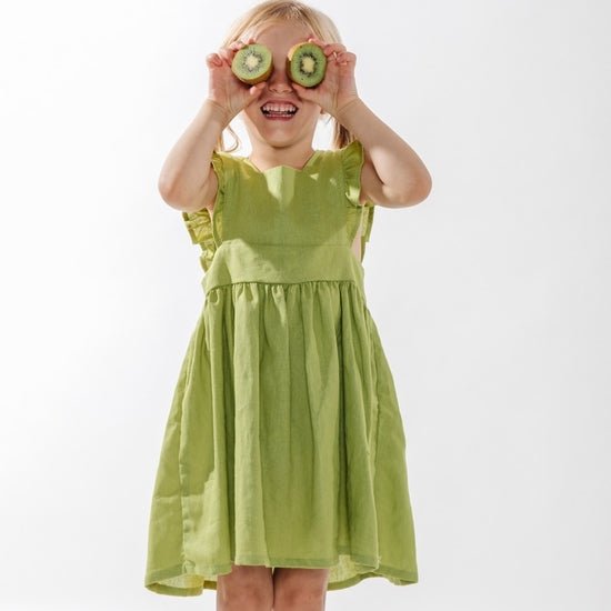 Linen Pinafore - Kiwi - Blue Kangaroo Clothing