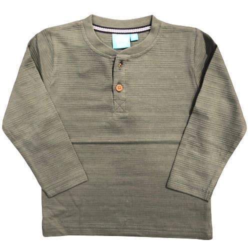 Long Sleeve Textured Henley - Olive - Blue Kangaroo Clothing