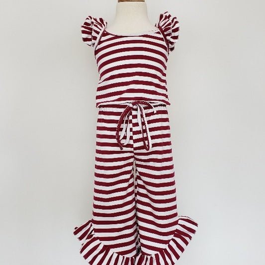 Maroon Striped Girls Romper - Blue Kangaroo Clothing