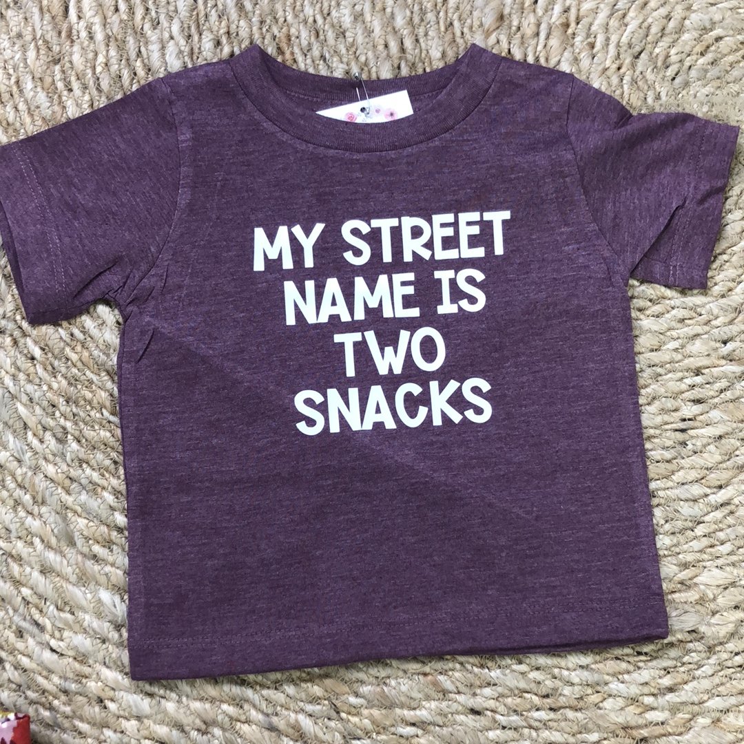 My Street Name is Two Snacks Infant/Toddler Tee - Blue Kangaroo Clothing