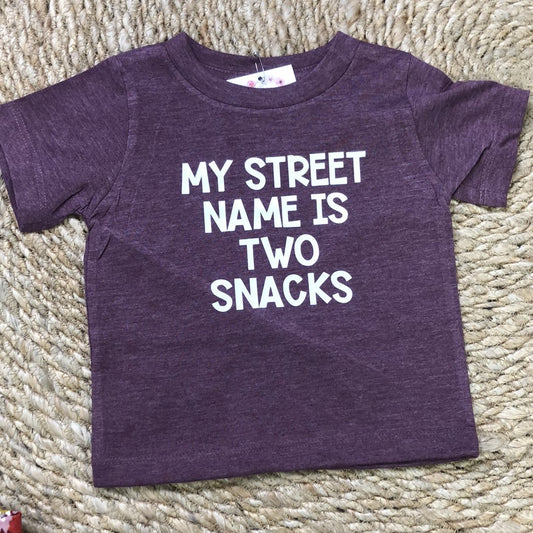 My Street Name is Two Snacks Infant/Toddler Tee - Blue Kangaroo Clothing