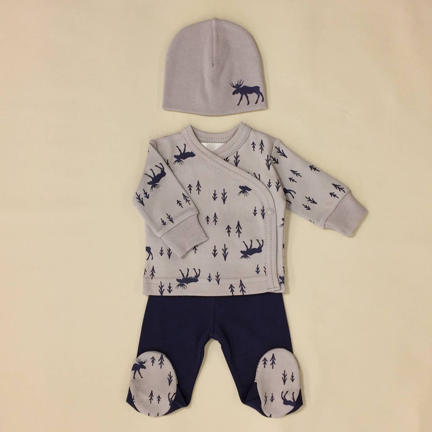 NICU Friendly - Take Me Home Layette Set - Navy Moose - Blue Kangaroo Clothing