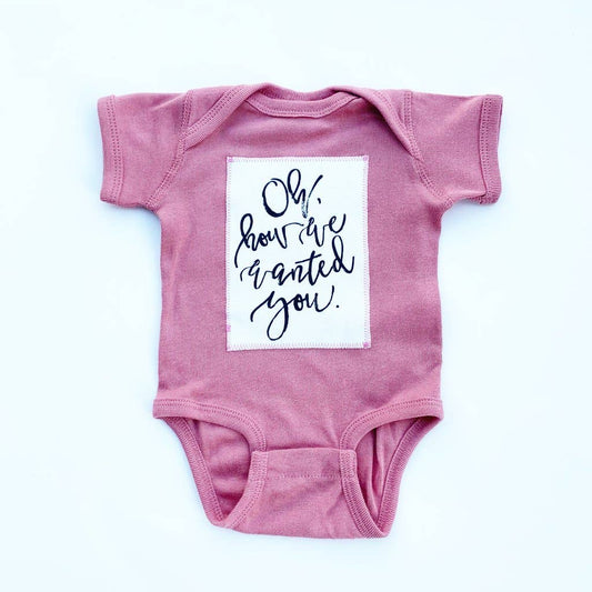 “Oh How We Wanted You” Onesie - Mauve - Blue Kangaroo Clothing