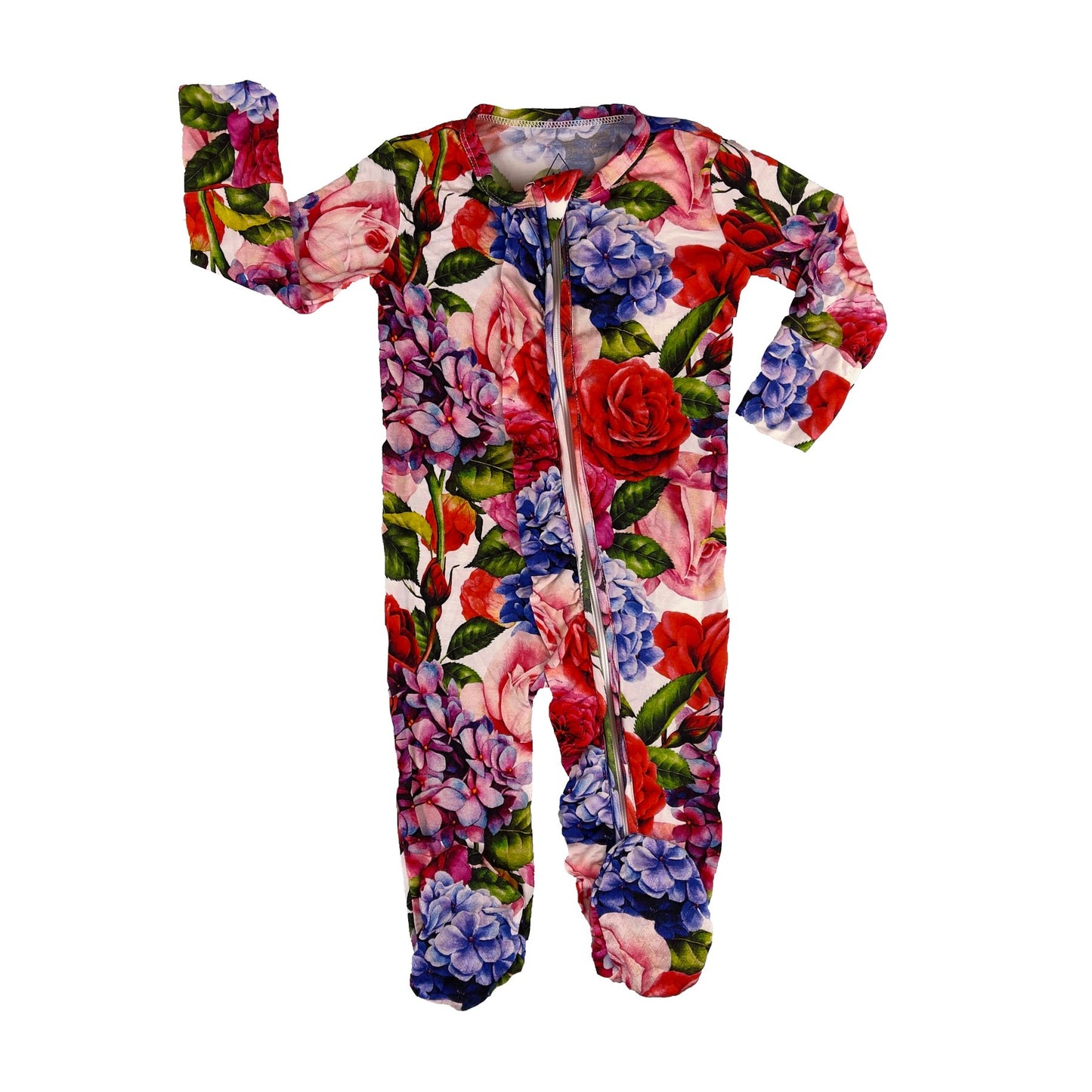 Zip Footie with Ruffles - Hydrangea Rose - Blue Kangaroo Clothing