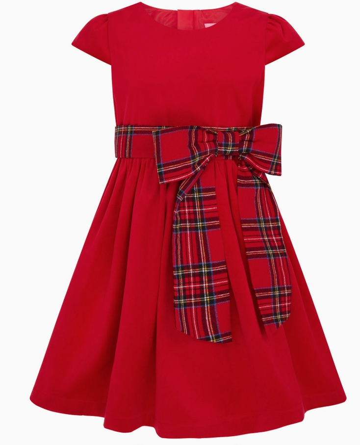 Ailsa Velvet & Plaid Bow Girl's Holiday Party Dress