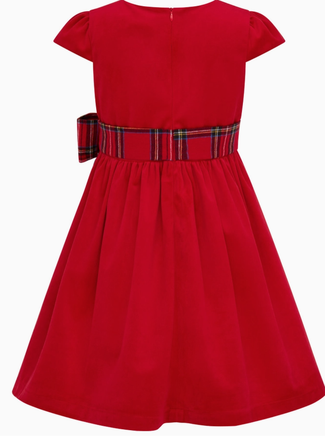 Ailsa Velvet & Plaid Bow Girl's Holiday Party Dress