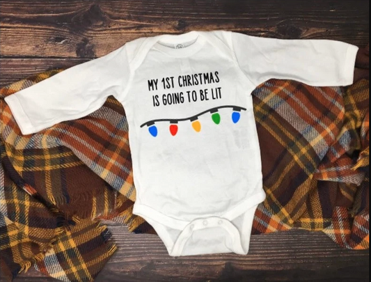 Trendy First Christmas Baby Bodysuit "My 1st Christmas Is Lit"