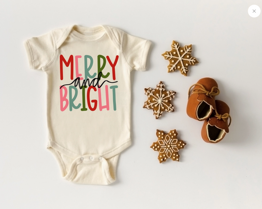 Christmas Colorful Merry and Bright Natural Baby Bodysuit