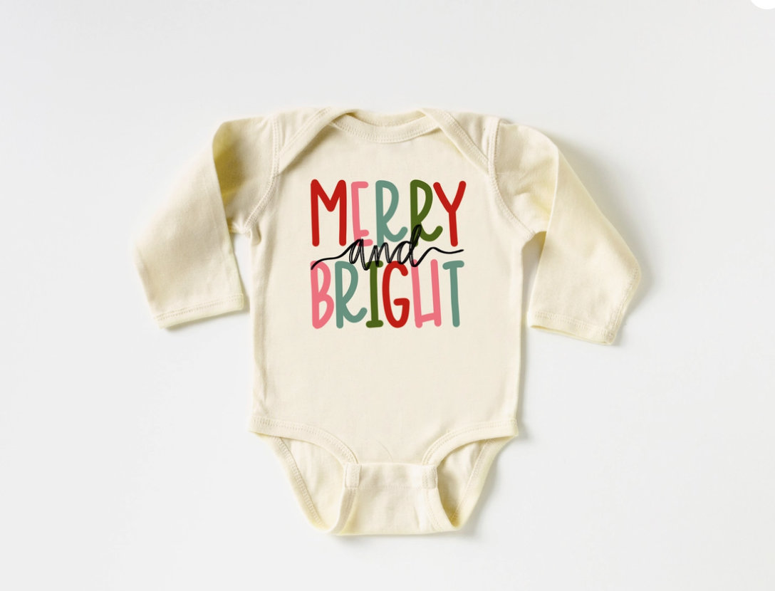 Christmas Colorful Merry and Bright Natural Baby Bodysuit