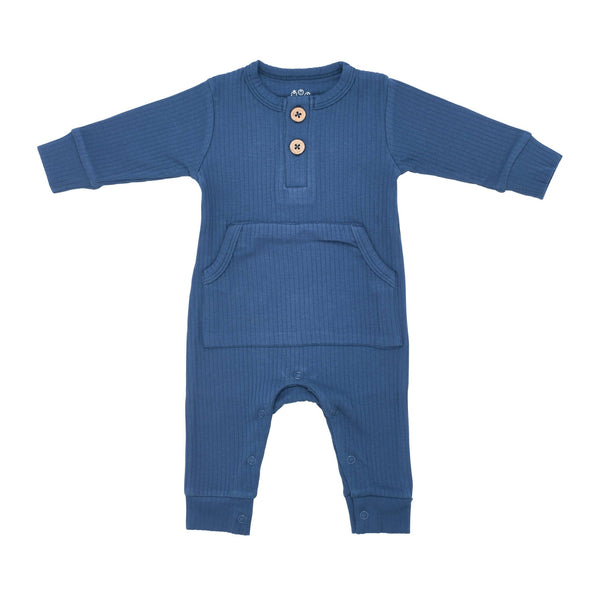 Baby Ribbed Playsuit with Pockets - Blue Kangaroo Clothing