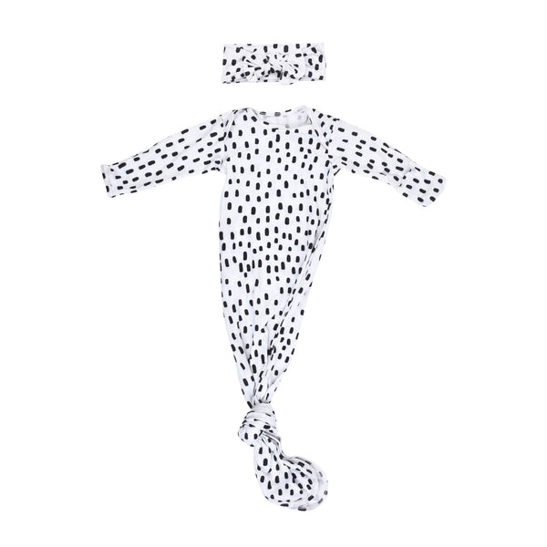 Black & White Polka Dot Knotted Gown | Newborn - Blue Kangaroo Clothing