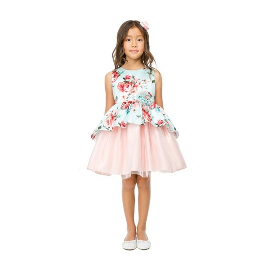 Floral Print Peplum Dress - Off White - Blue Kangaroo Clothing