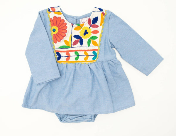 Joya Baby Dress - chambray - Blue Kangaroo Clothing