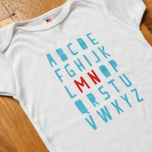 Minnesota Alphabet Bodysuit - Blue Kangaroo Clothing