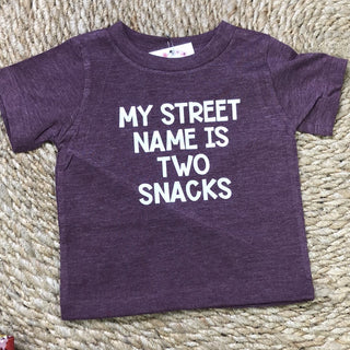 My Street Name is Two Snacks Infant/Toddler Tee - Blue Kangaroo Clothing