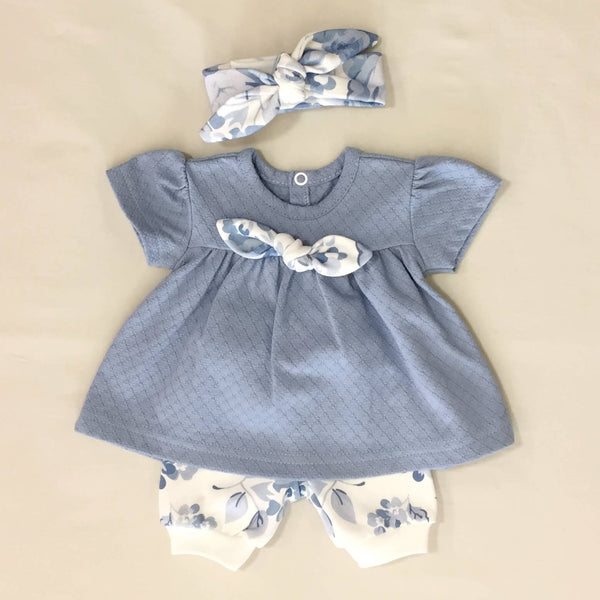 Vintage Rose Dress Set - Faded Denim - Blue Kangaroo Clothing