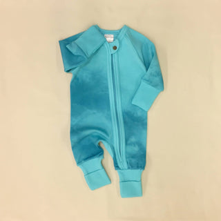 Water Color Zip Sleep & Play Suit Turquoise - Blue Kangaroo Clothing